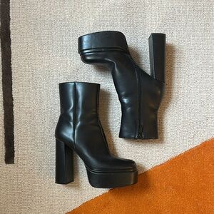 Patent leather platform boots